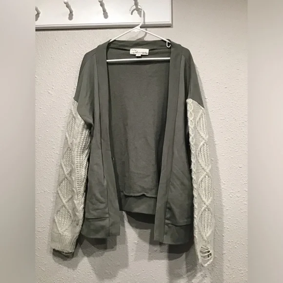 Vintage Havana Slouchy Oversized Cardigan Sweater Size S Green Ivory Knit Sleeve - Picture 5 of 6